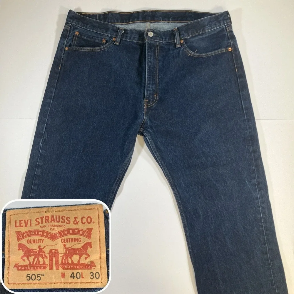 Levi's 505 Jeans Mens 40x30 Dark Wash Regular Straight Stretch Denim